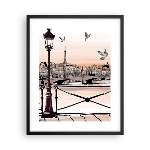 Plagát v čiernom ráme - Nad strechami Paríža - 40x50 cm