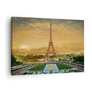 Obraz na plátne - Eiffelova veža v Paríži pri západe slnka - 70x50cm - Kráľovná Paríža - Moderná nástenná dekorácia do obývacej izby a spálne ARTTOR