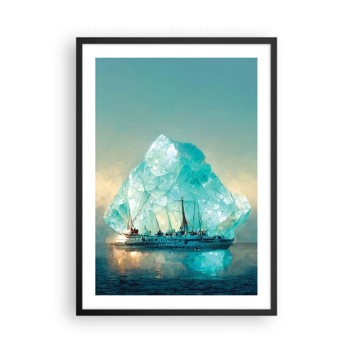 Plagát v čiernom ráme - Loď blízko obrovského ľadovca - 50x70cm - Arktický briliant - Moderná nástenná dekorácia do obývacej izby a spálne ARTTOR