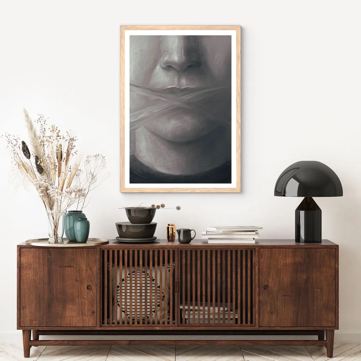 Plagát v ráme zo svetlého duba - Ani slovo - 70x100 cm