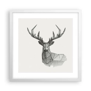 Plagát v bielom ráme - Jeleň v kubistickom štýle - 40x40 cm