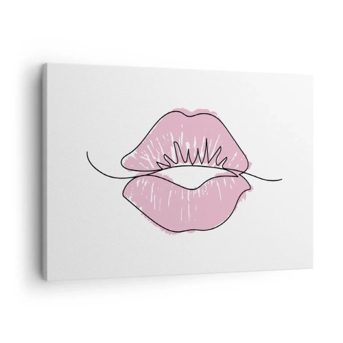 Obraz na plátne - Minimalistická kresba pier v ružovom odtieni - 70x50cm - Si pripravený na bozk? - Moderná nástenná dekorácia do obývacej izby a spálne ARTTOR
