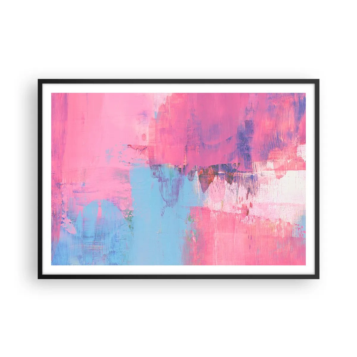 Plagát v čiernom ráme - Ružová, modrá a štipka svetla - 100x70 cm