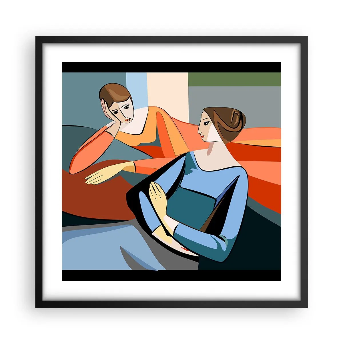 Plagát v čiernom ráme - Dôverná chvíľa - 50x50 cm