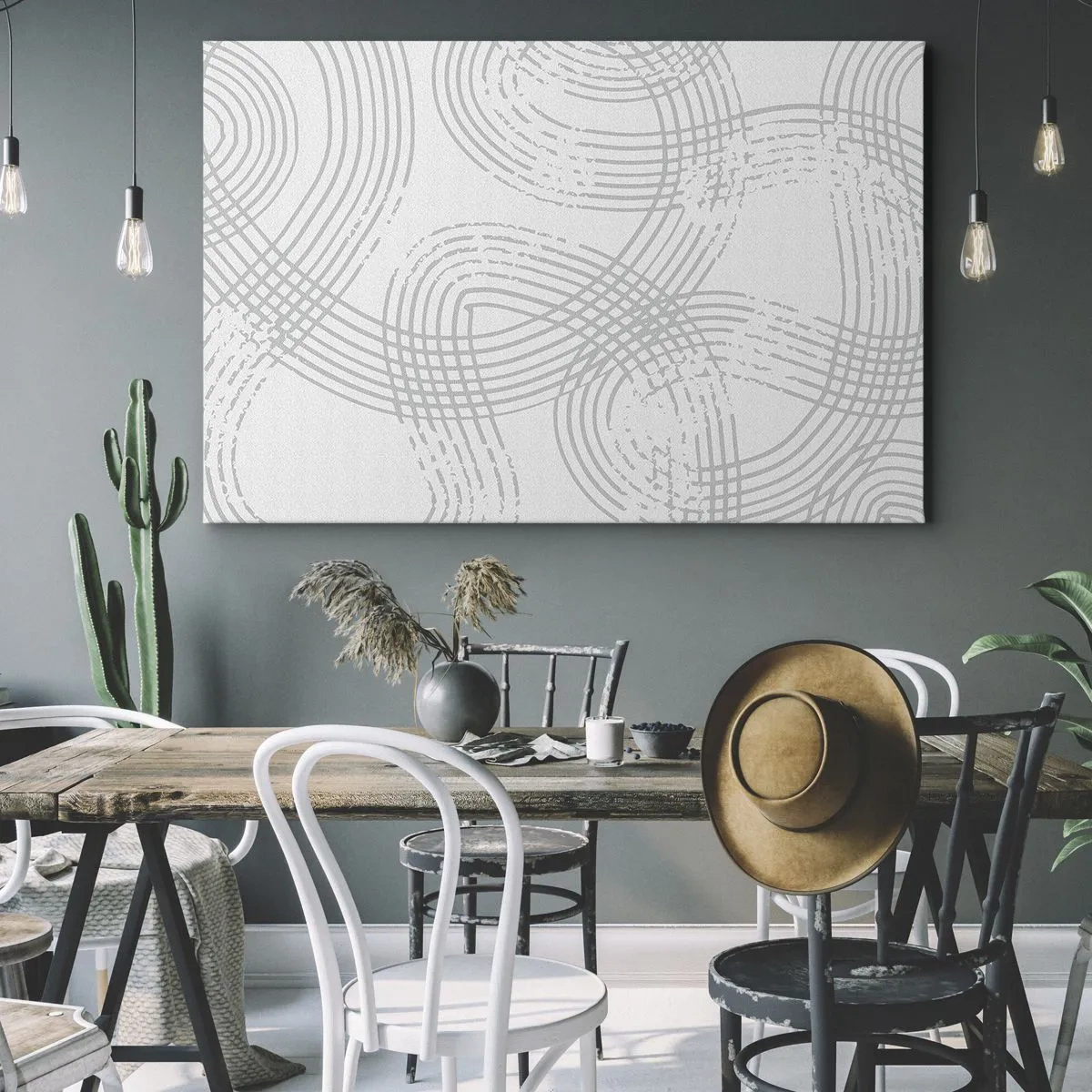 Obraz na plátne - Jemný vzor s prepletenými líniami vo svetlých odtieňoch - 70x50cm - Jednoduché východisko neexistuje - Moderná nástenná dekorácia do obývacej izby a spálne ARTTOR