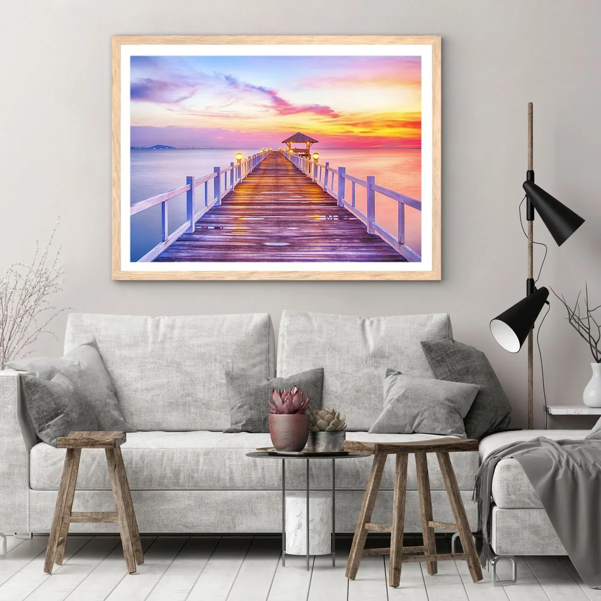 Plagát v ráme zo svetlého duba - Ľaliovo-zlaté ticho večera - 100x70 cm