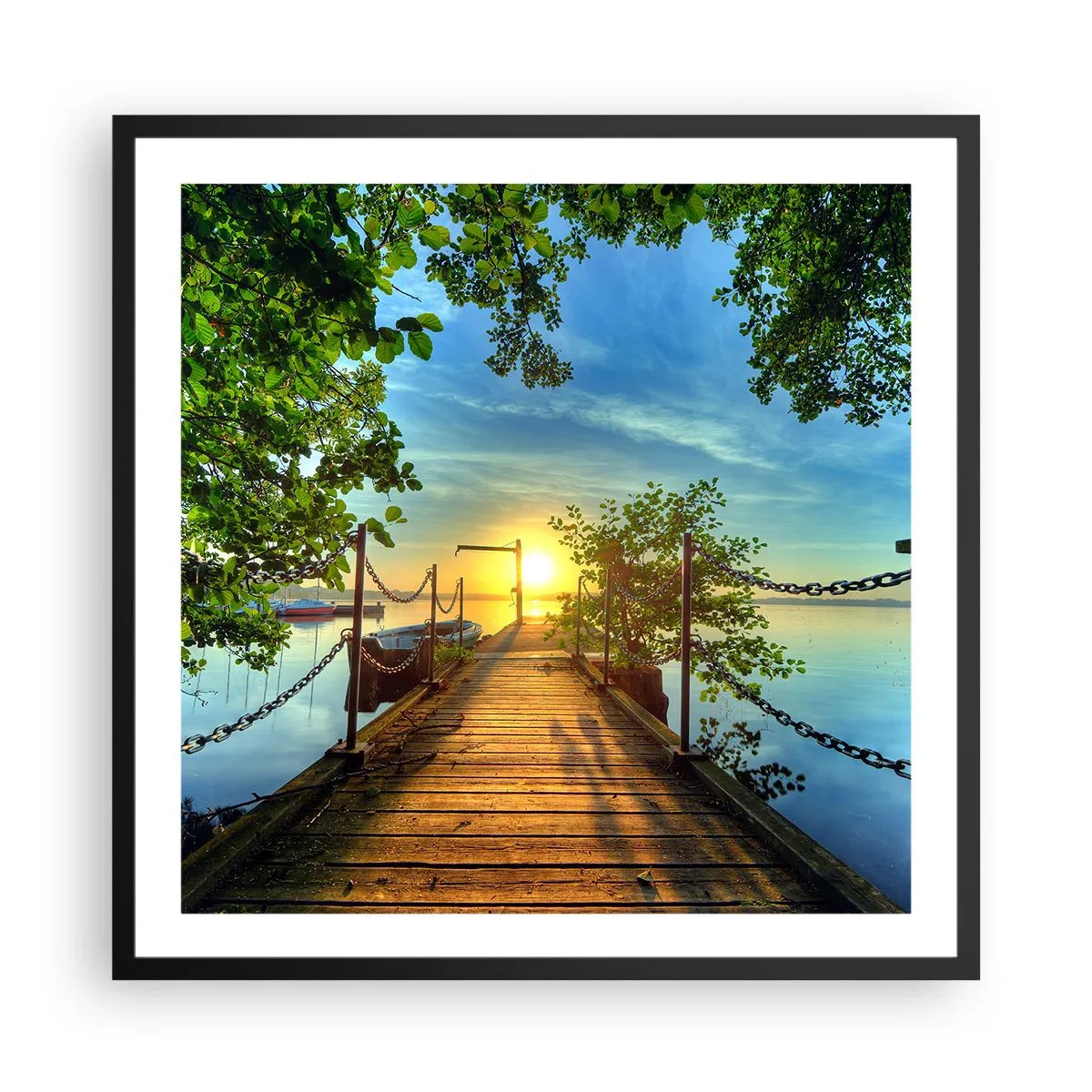 Plagát v čiernom ráme - Západ pri vode - 60x60 cm