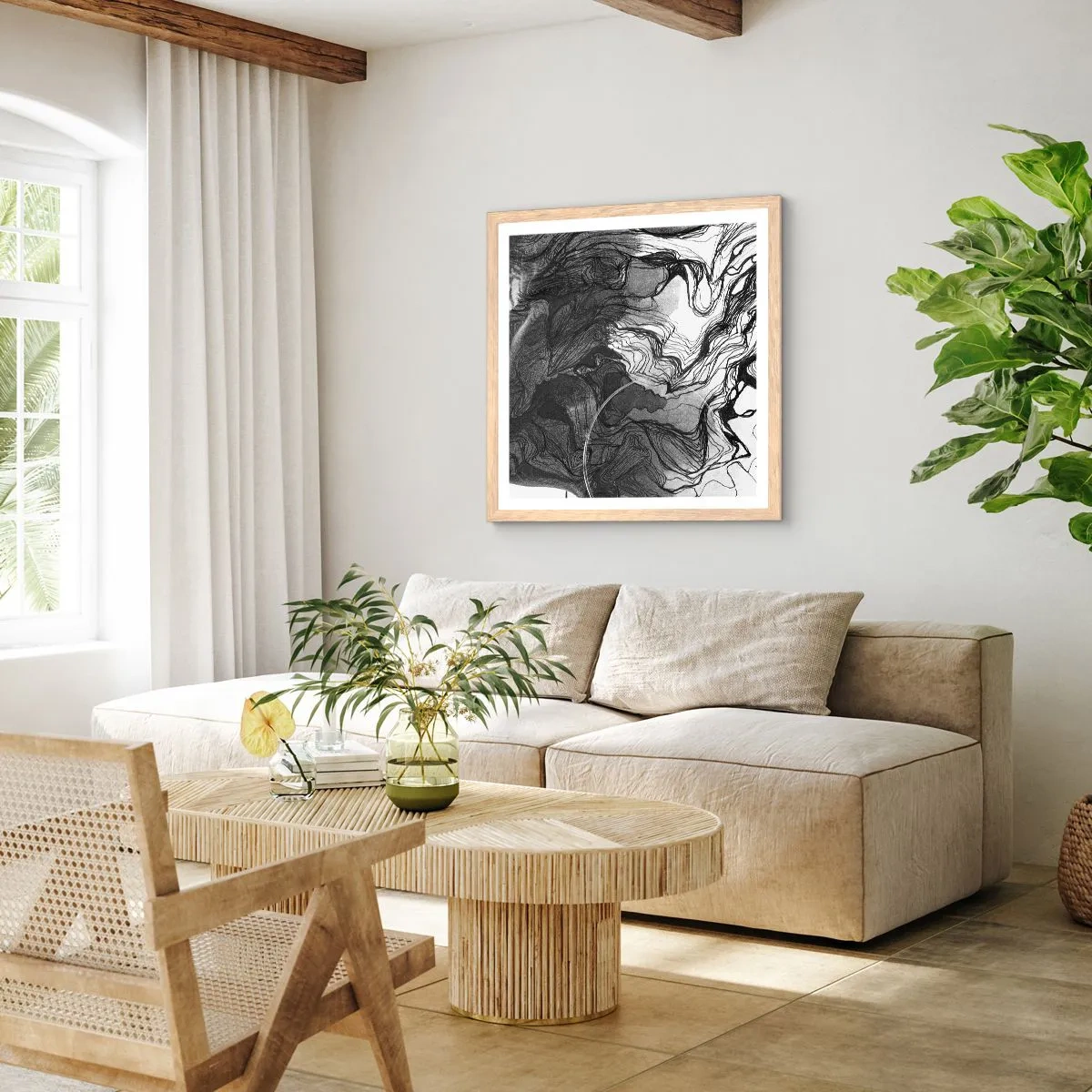 Plagát v ráme zo svetlého duba - Zapletená v snoch - 60x60 cm