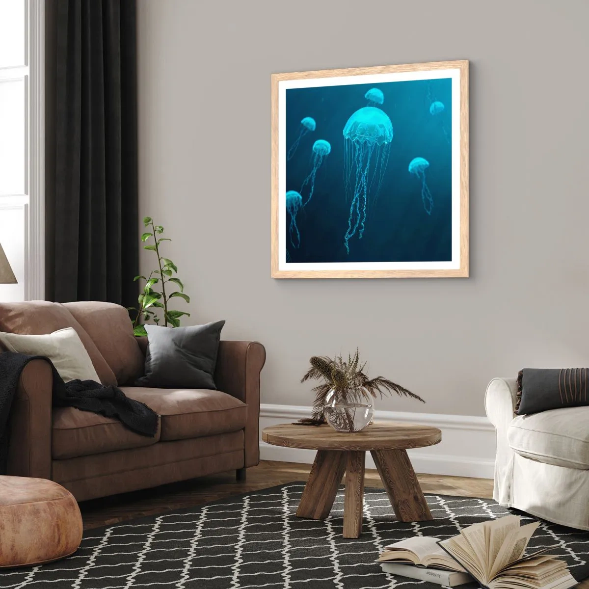 Plagát v ráme zo svetlého duba - Oceánsky tanec - 60x60 cm