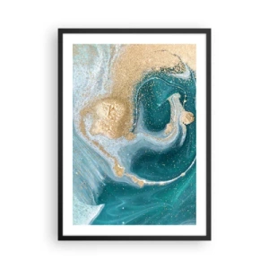 Plagát v čiernom ráme - Abstraktný zlatý a tyrkysový motív v fluidných formách - 50x70cm - Vír zlatej a tyrkysovej - Moderná nástenná dekorácia do obývacej izby a spálne ARTTOR