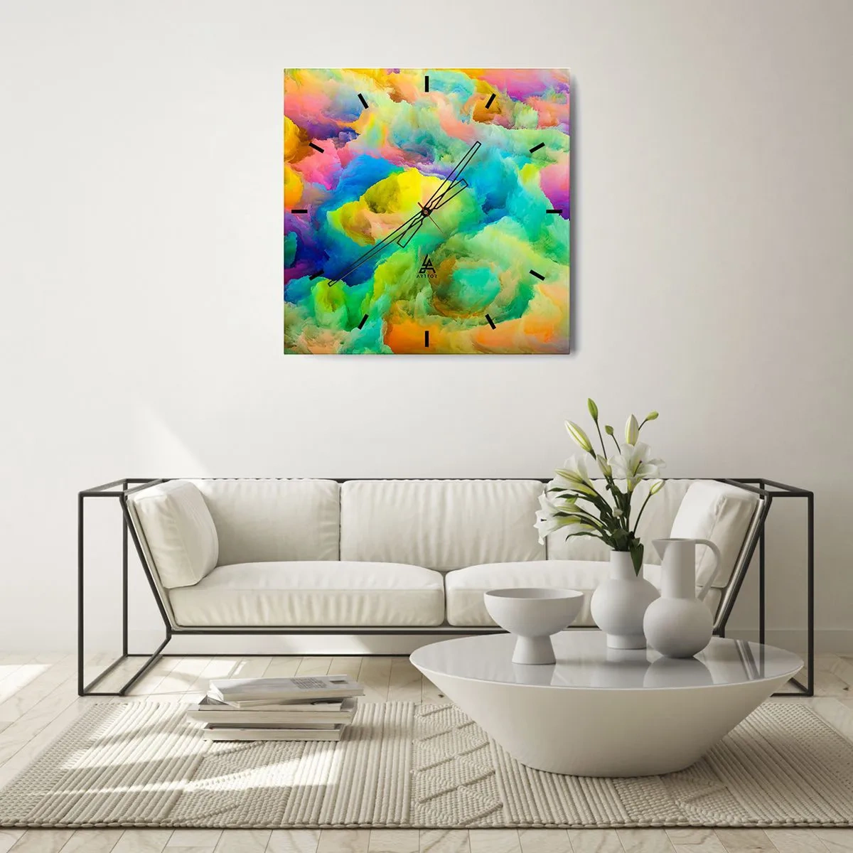 Nástenné hodiny - Dúhové páperie - 40x40 cm