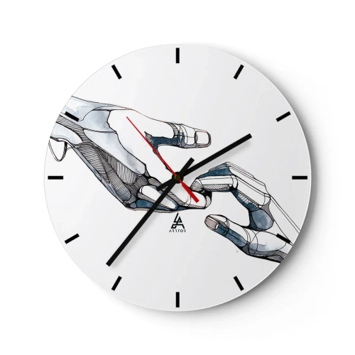 Nástenné hodiny - Symbolické spojenie ľudských a robotických rúk - 30x30cm - Dobré gesto - Moderná nástenná dekorácia do obývacej izby, kuchyne a spálne ARTTOR