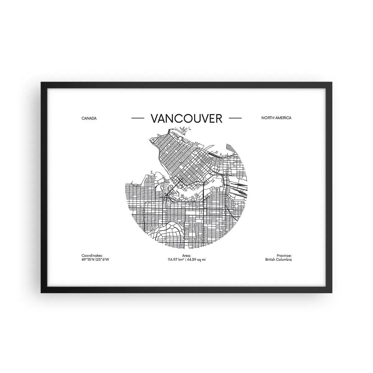 Plagát v čiernom ráme - Anatómia Vancouveru - 70x50 cm