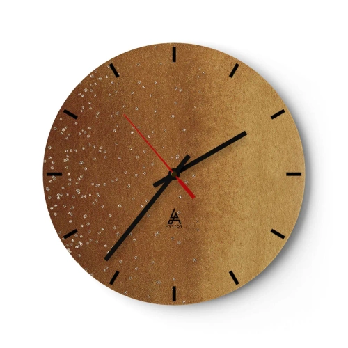 Nástenné hodiny - Zlatý abstraktný vzor s jemnými odleskami a textúrou. - 30x30cm - Zrodenie svetla - Moderná nástenná dekorácia do obývacej izby, kuchyne a spálne ARTTOR