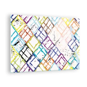 Obraz na skle - Abstraktný vzor s viacfarebnými kosoštvorcami - 70x50cm - Bunky na prenájom - Moderná nástenná dekorácia do obývacej izby a spálne ARTTOR