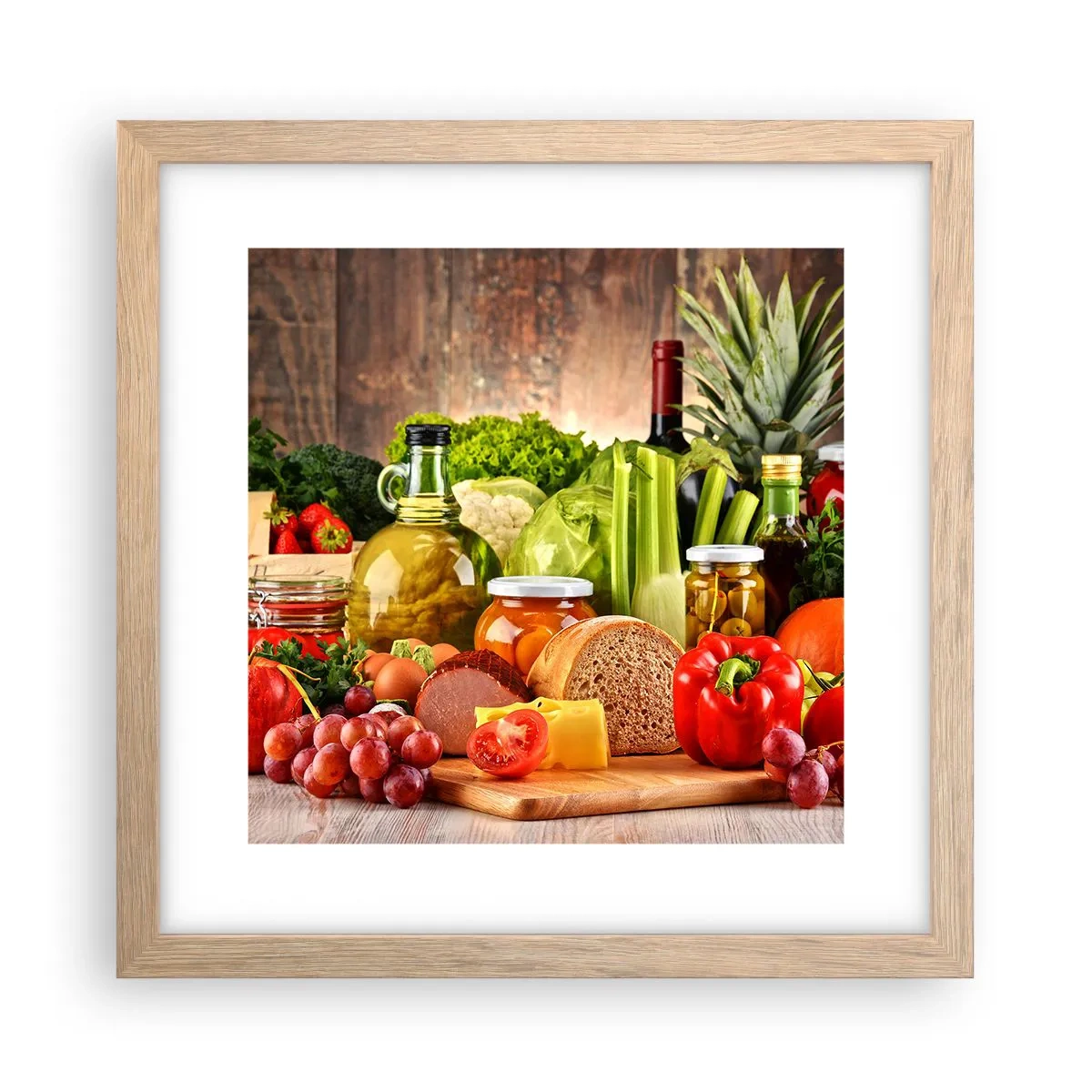 Plagát v ráme zo svetlého duba - Údené, pečené, marinované - 30x30 cm