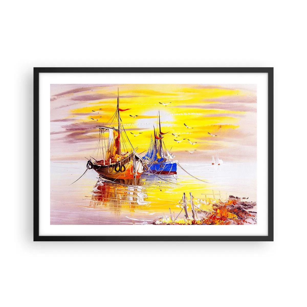 Plagát v čiernom ráme - Zaslúžený odpočinok v prístave - 70x50 cm