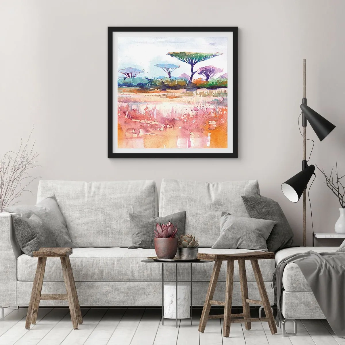 Plagát v čiernom ráme - Farby savany - 60x60 cm