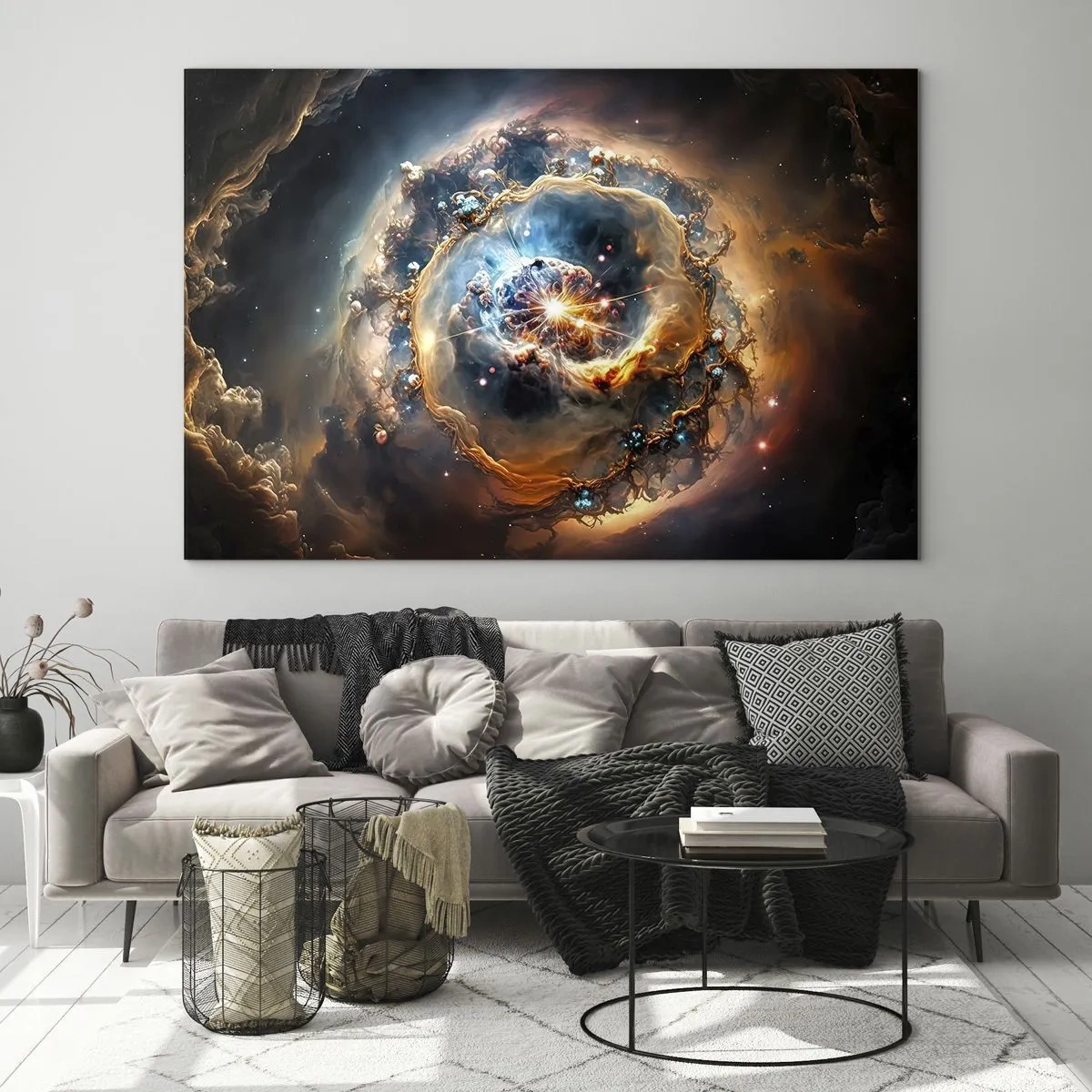 Obraz na skle - Kozmická explózia v strede galaktického víru - 70x50cm - Začiatok - Moderná nástenná dekorácia do obývacej izby a spálne ARTTOR