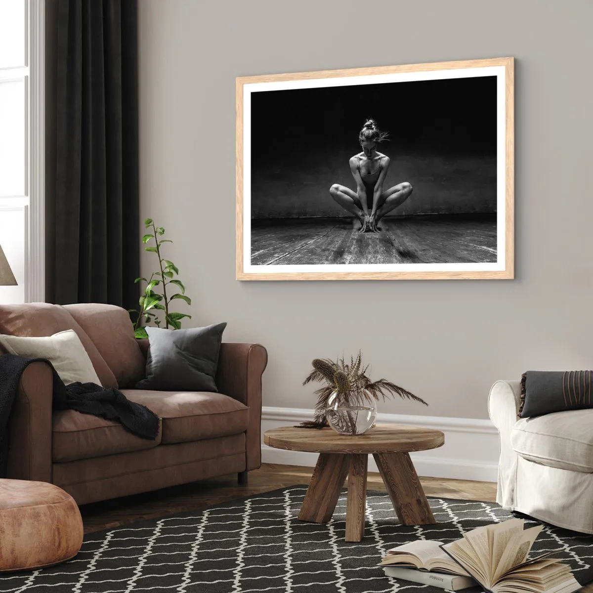 Plagát v ráme zo svetlého duba - Koncentrácia tanečnej energie - 40x30 cm