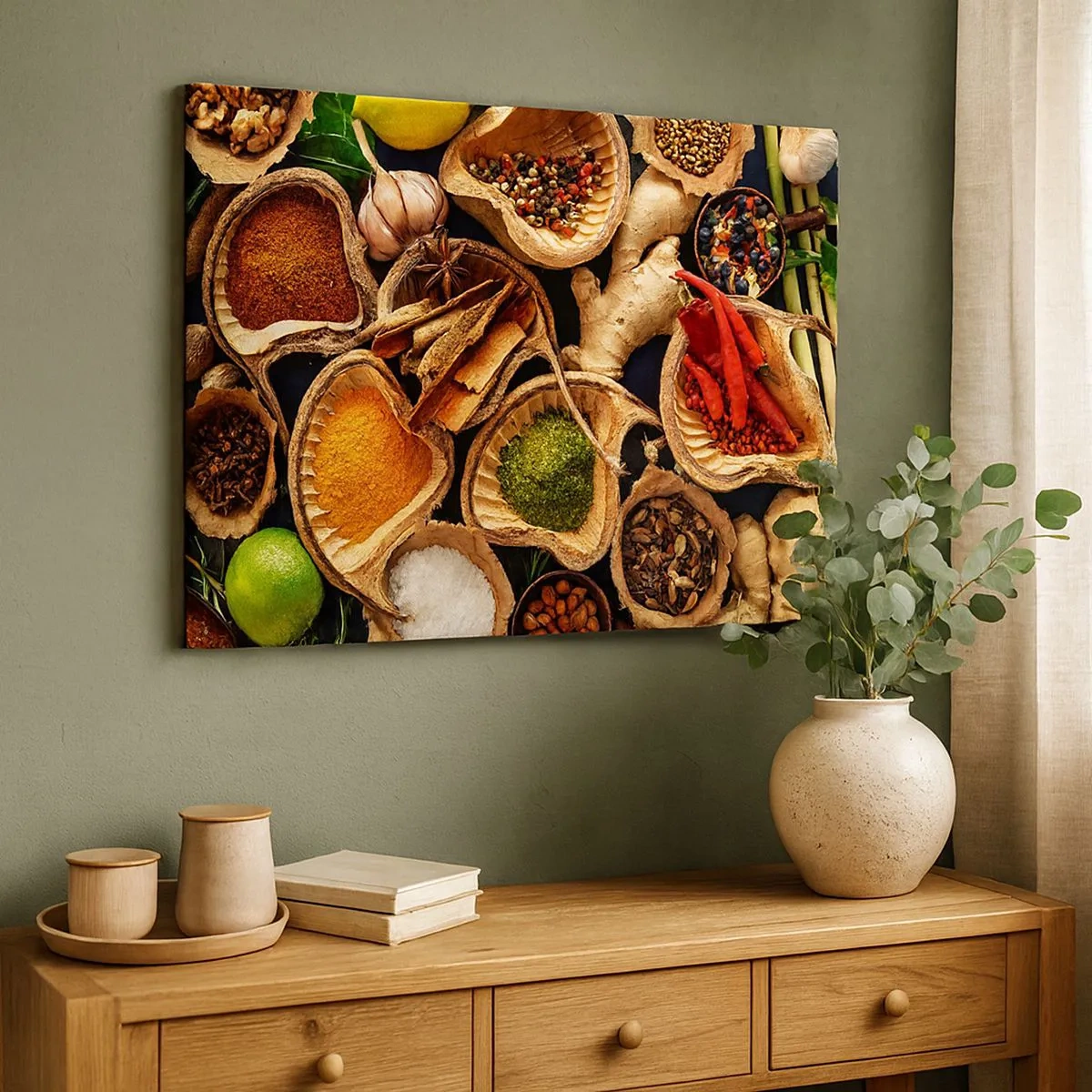 Obraz na plátne - Misky s korením v rôznych farbách - 70x50cm - Vezmi si, čo chceš - Moderná nástenná dekorácia do obývacej izby a spálne ARTTOR