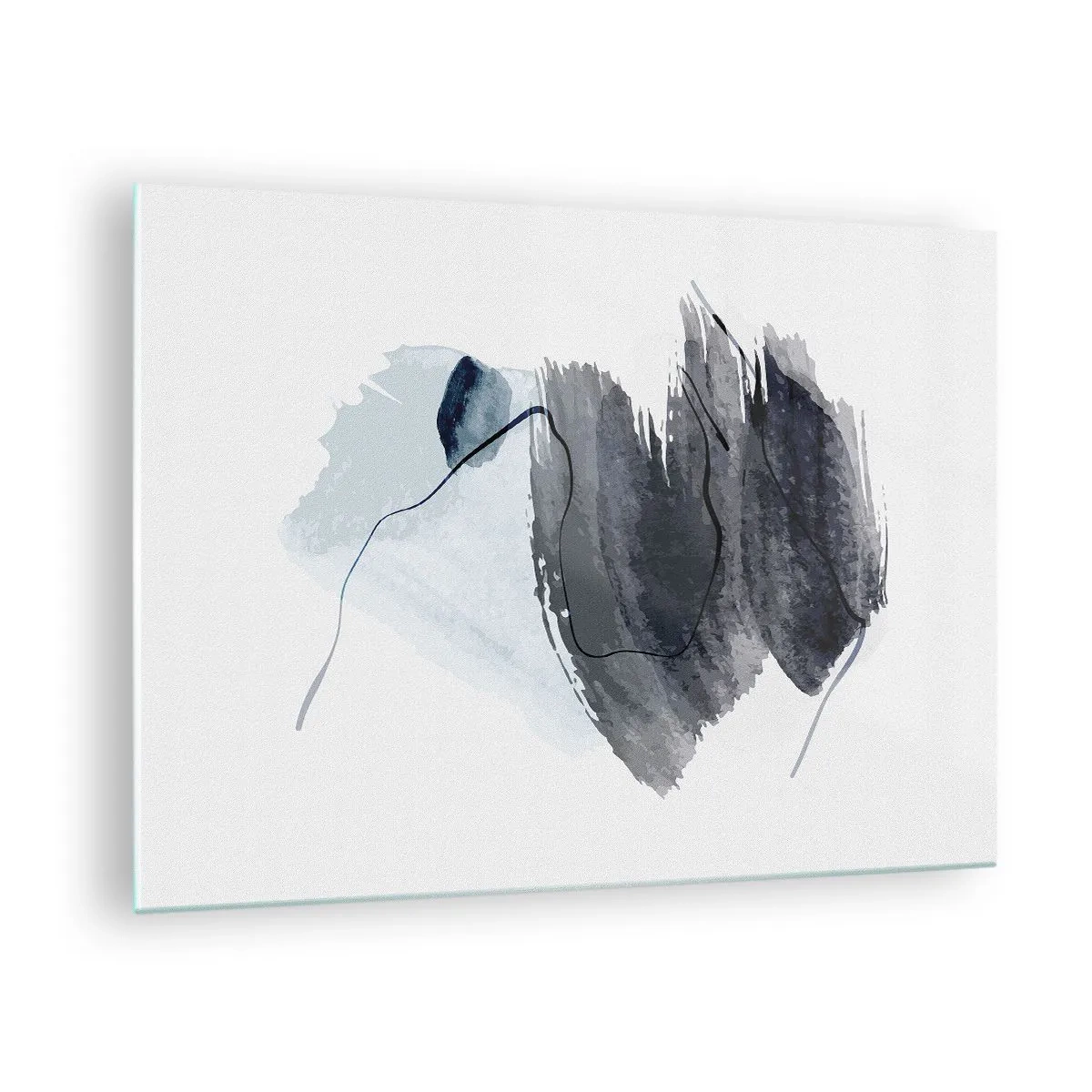 Obraz na skle - Abstraktná kompozícia v odtieňoch tmavomodrej a sivej - 70x50cm - Intenzita a pohyb - Moderná nástenná dekorácia do obývacej izby a spálne ARTTOR