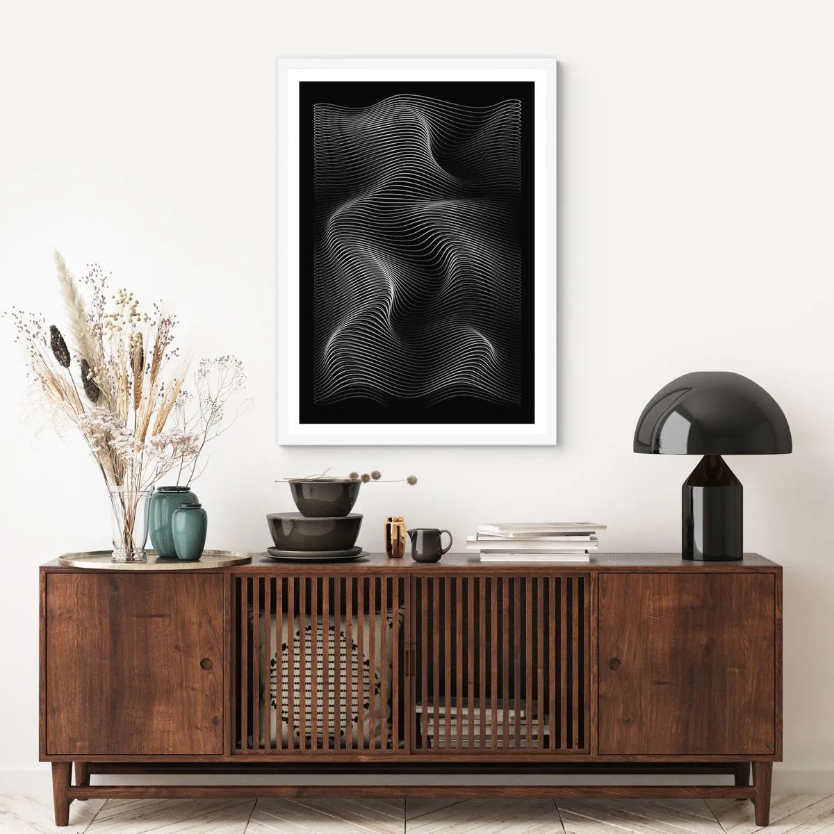 Plagát v bielom ráme - Tanec svetla v priestore - 61x91 cm