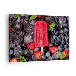 Obraz na plátne - Červený nanuk obklopený ovocím a ľadom - 70x50cm - Chuť horúceho leta - Moderná nástenná dekorácia do obývacej izby a spálne ARTTOR