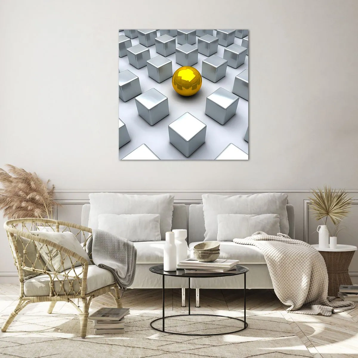 Obraz na skle - Prečo ja? Geometrická kompozícia - 70x70 cm