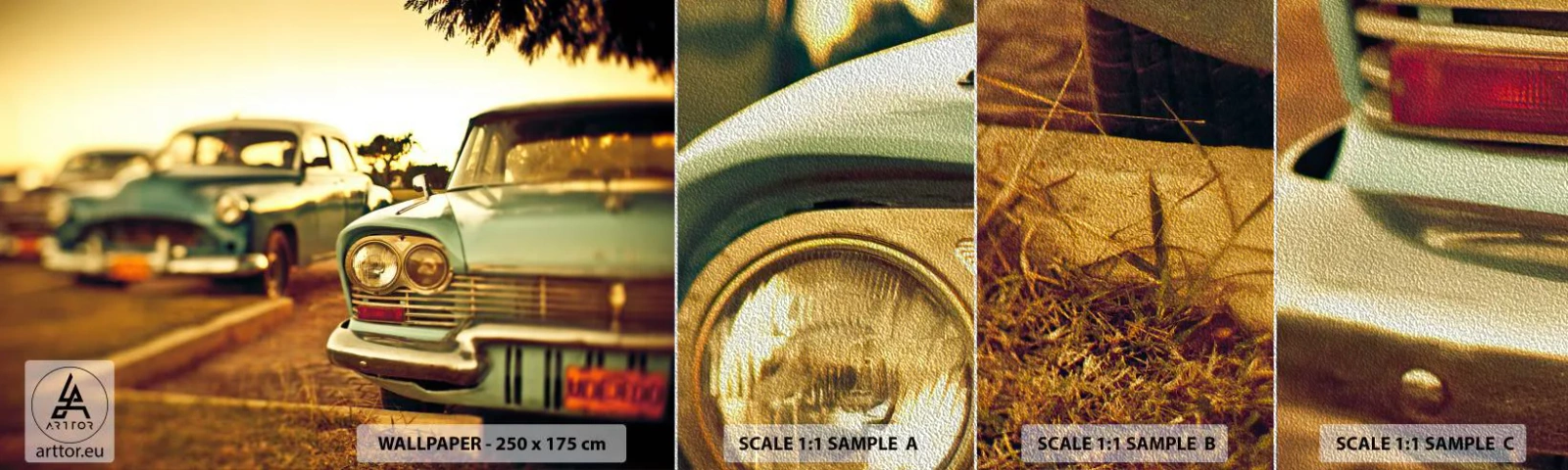 Vzorka fototapety Premium Sand - Počkáme, uvidíme - Auto, Kuba, Automobilový priemysel - 100x30 cm