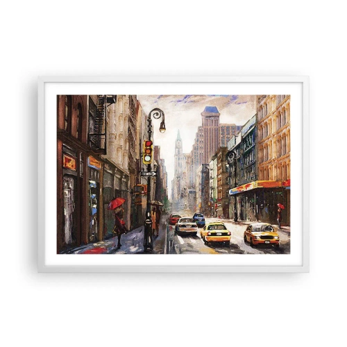 Plagát v bielom ráme - New York – farebný aj v daždi - 70x50 cm
