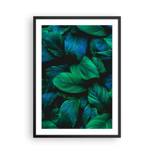Plagát v čiernom ráme - Zelené listy v intenzívnych odtieňoch - 50x70cm - V zelenom dave - Moderná nástenná dekorácia do obývacej izby a spálne ARTTOR
