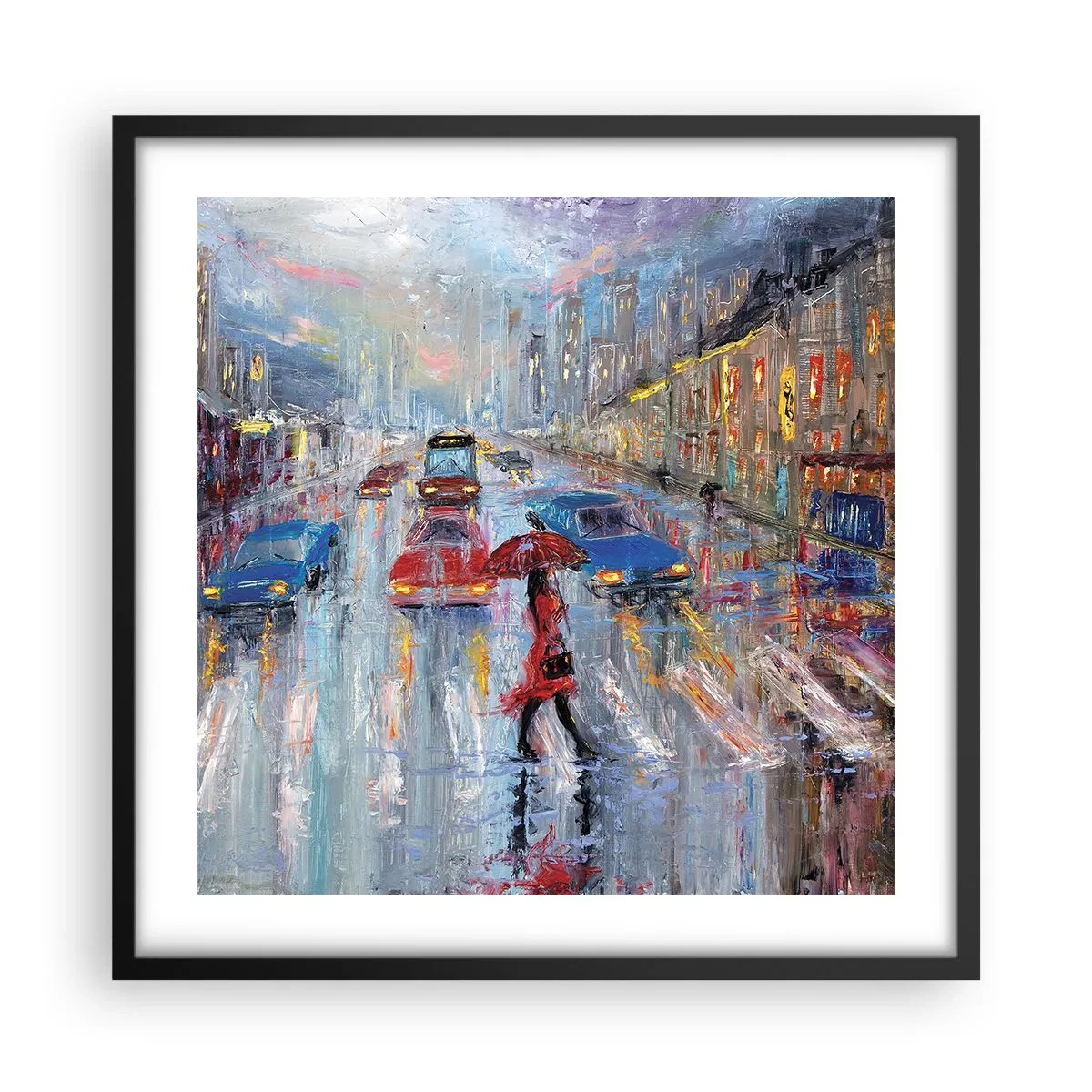 Plagát v čiernom ráme - Daždivé popoludnie v meste - 50x50 cm