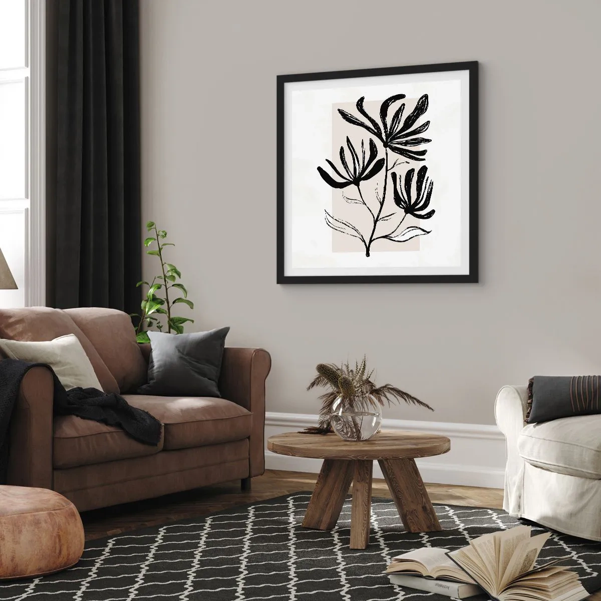 Plagát v čiernom ráme - Náčrtok pre herbár - 60x60 cm