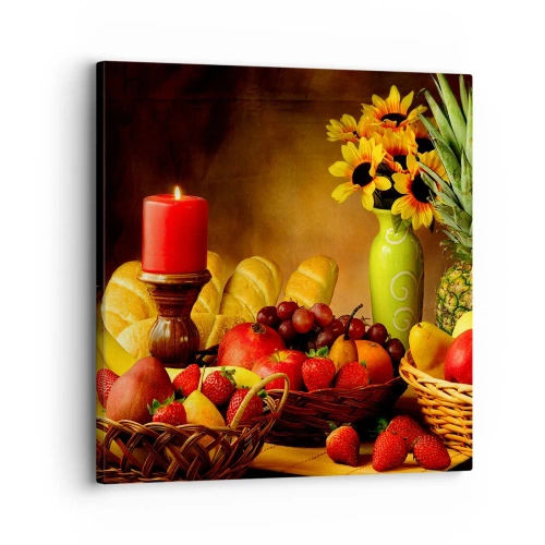 Obraz na plátne - Zátišie s pečivom a ovocím - 30x30 cm
