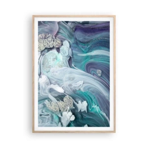 Plagát v ráme zo svetlého duba - Prúdy modrej - 70x100 cm