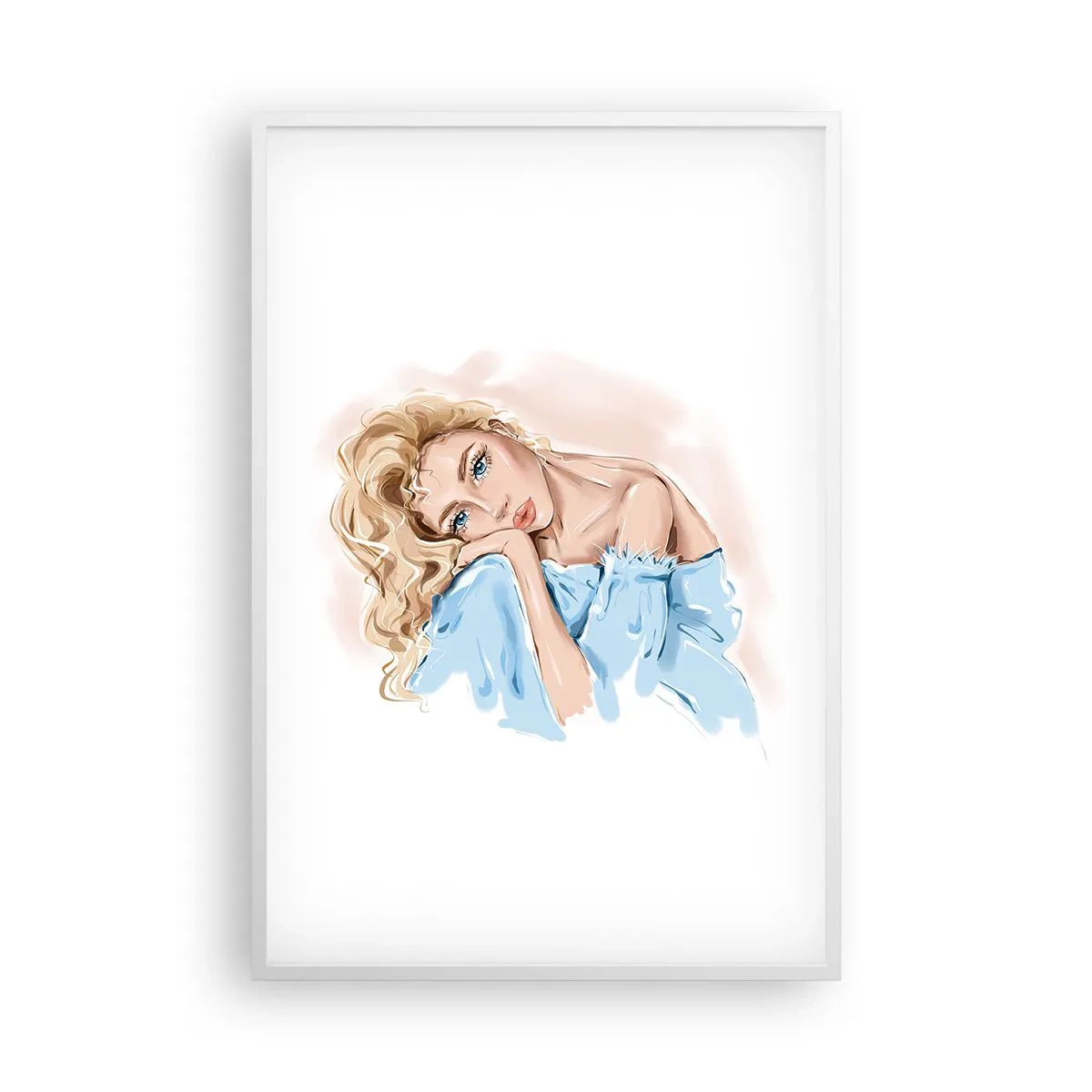 Plagát v bielom ráme - Zasnená v modrej - 61x91 cm