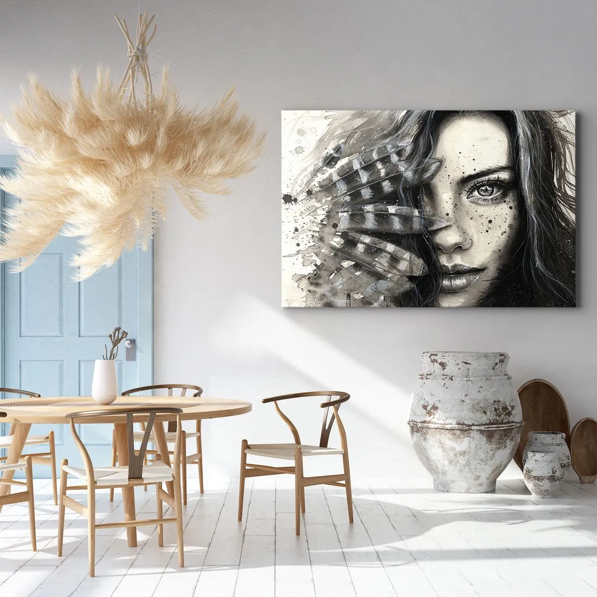 Obraz na plátne - Umelecký portrét ženy s abstraktnými detailmi - 70x50cm - Divoká krása - Moderná nástenná dekorácia do obývacej izby a spálne ARTTOR