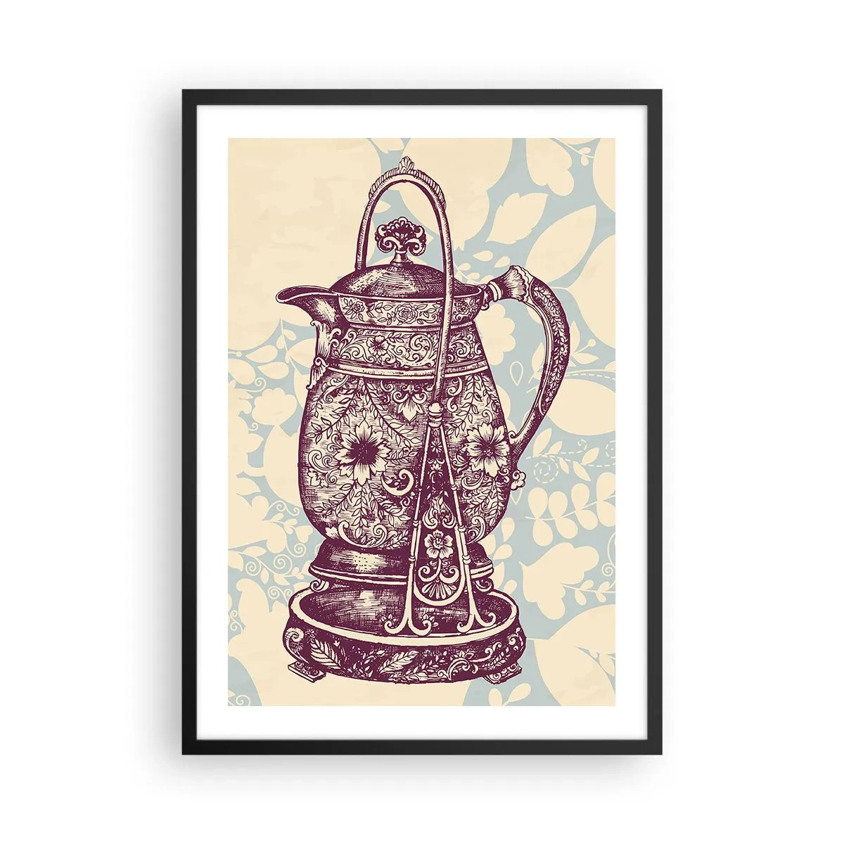 Plagát v čiernom ráme - Zdobený vintage džbán na dekoratívnom pozadí - 50x70cm - Krása všedného dňa - Moderná nástenná dekorácia do obývacej izby a spálne ARTTOR