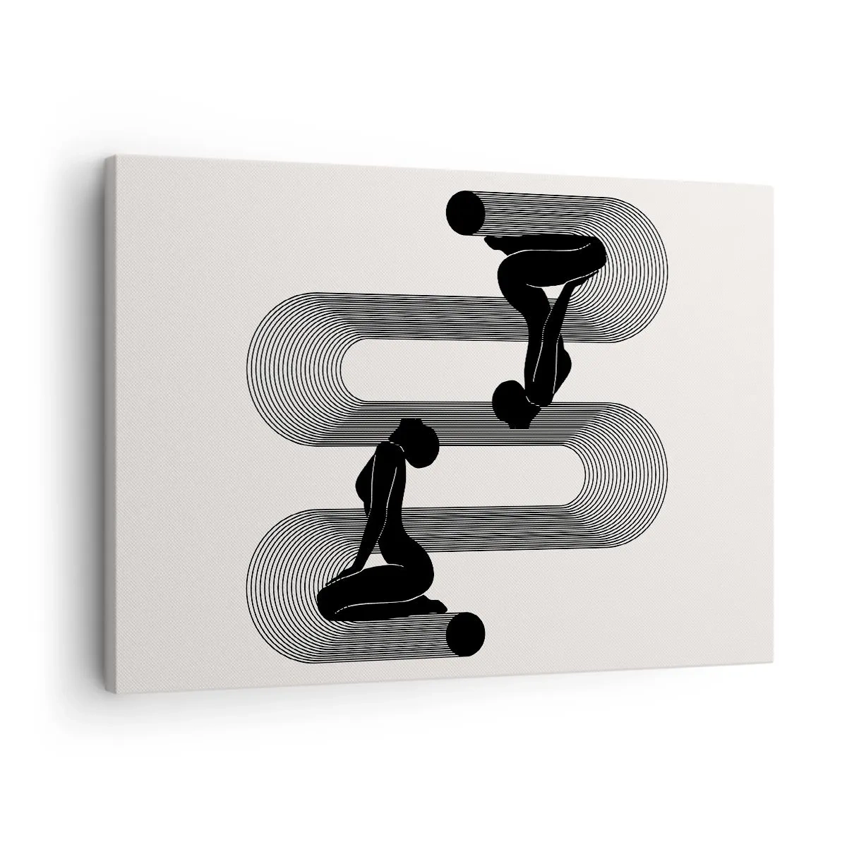 Obraz na plátne - Čierne siluety s geometrickými čiarami na svetlom pozadí - 70x50cm - Zmyselná symetria - Moderná nástenná dekorácia do obývacej izby a spálne ARTTOR
