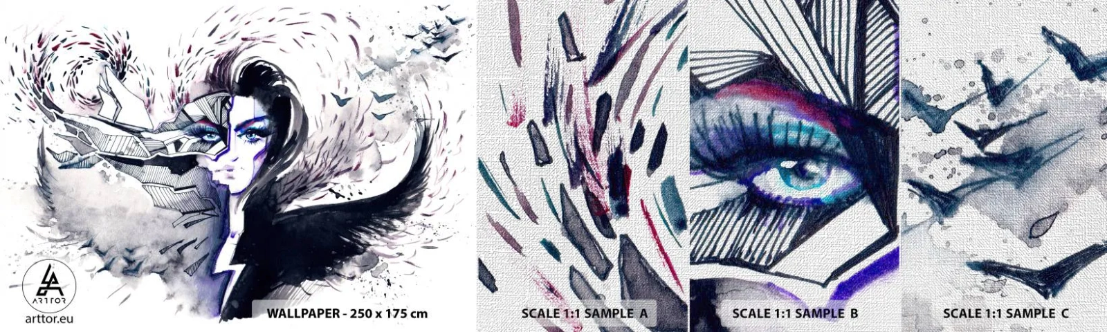 Vzorka fototapety Premium Canvas - Démonická a krásna - Abstrakcia, Žena, Ženské oči - 100x30 cm