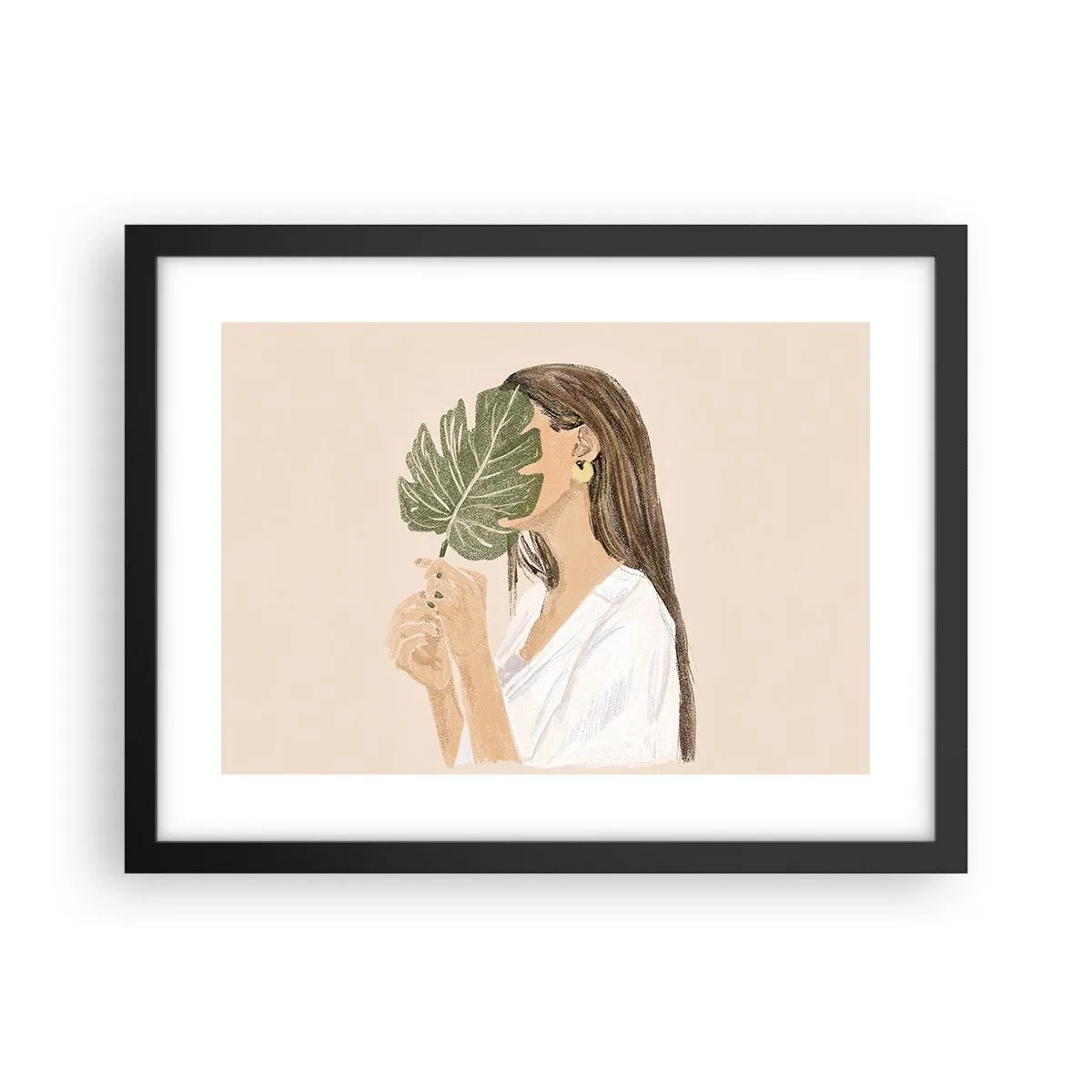 Plagát v čiernom ráme - Tajomný portrét s vejárom - 40x30 cm