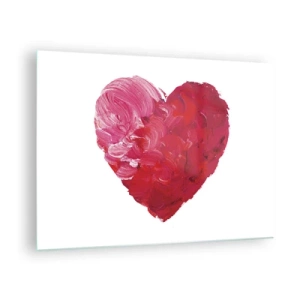 Obraz na skle - Abstraktné srdce maľované červenými ťahmi - 70x50cm - All you need is love - Moderná nástenná dekorácia do obývacej izby a spálne ARTTOR