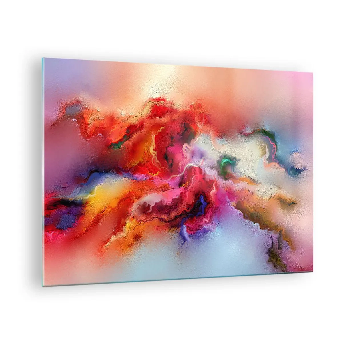 Obraz na skle - Farebná abstrakcia pripomínajúca víriace dymové stopy. - 70x50cm - Ako zachytiť sny - dym - Moderná nástenná dekorácia do obývacej izby a spálne ARTTOR