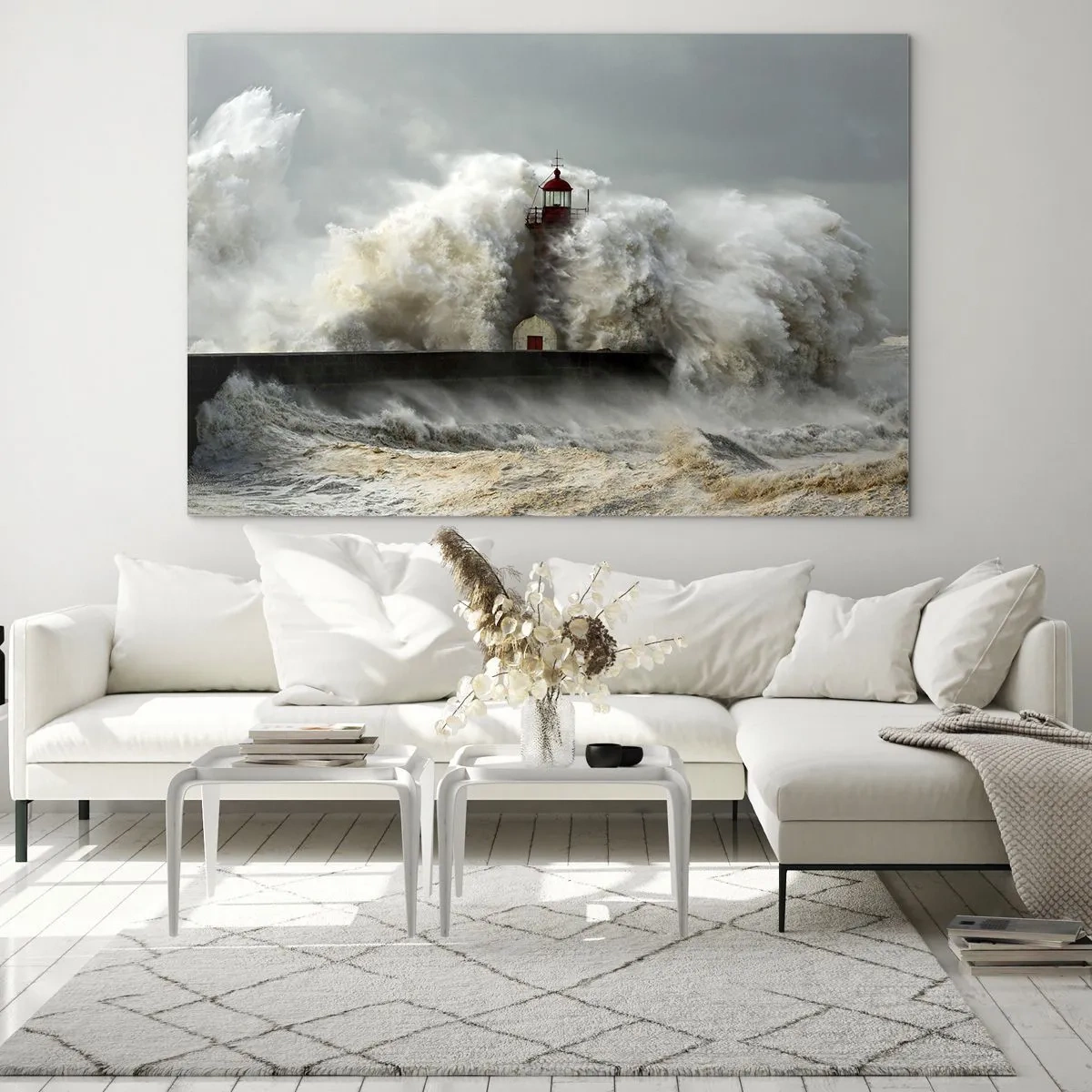Obraz na skle - Maják obklopený silnými vlnami - 70x50cm - Hnev oceánu - Moderná nástenná dekorácia do obývacej izby a spálne ARTTOR