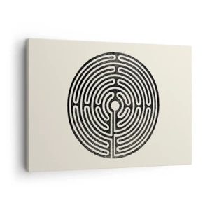 Obraz na plátne - Čiernobiele kruhové bludisko na svetlom pozadí - 70x50cm - Tajomný poriadok - Moderná nástenná dekorácia do obývacej izby a spálne ARTTOR