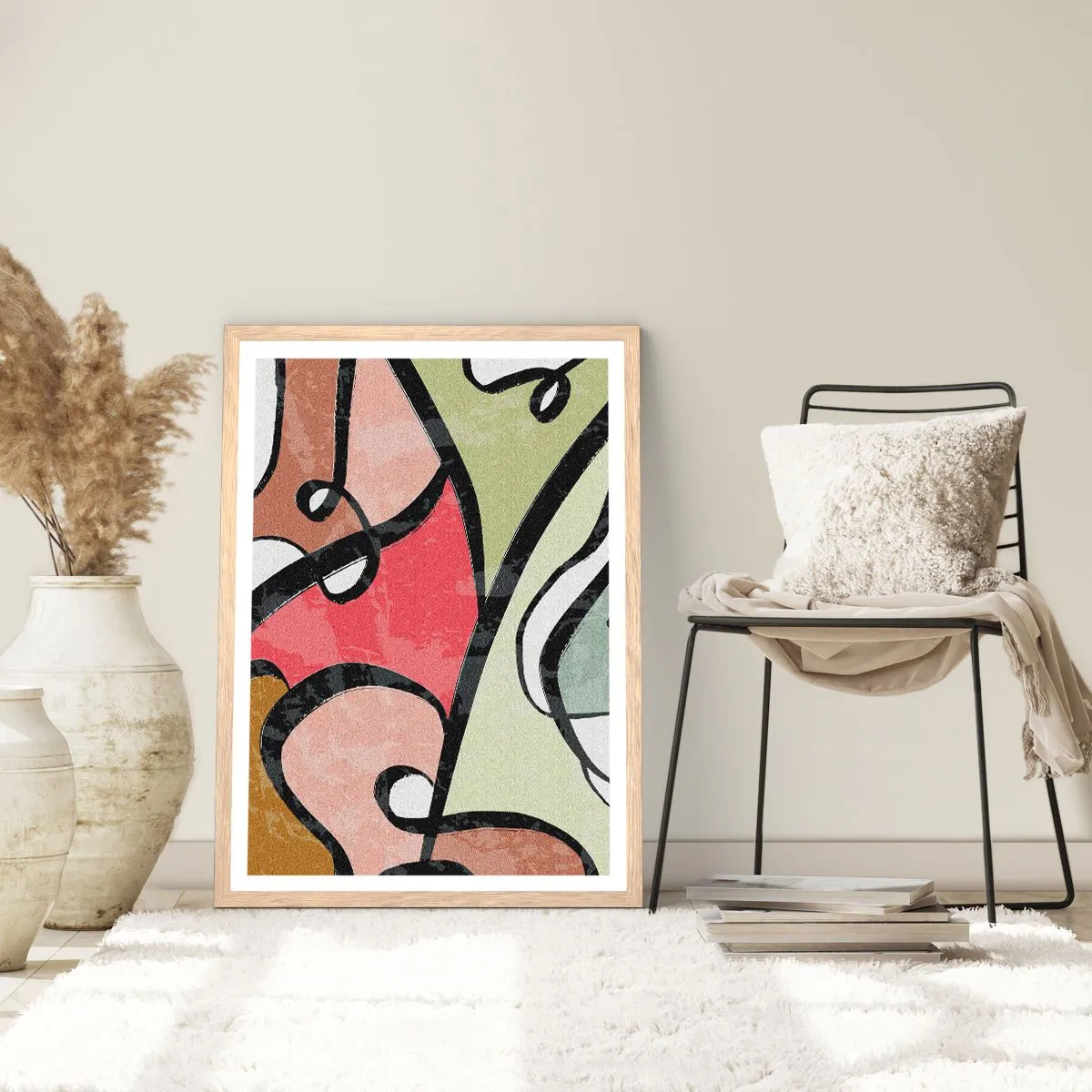 Plagát v ráme zo svetlého duba - Piruety uprostred farieb - 50x70 cm