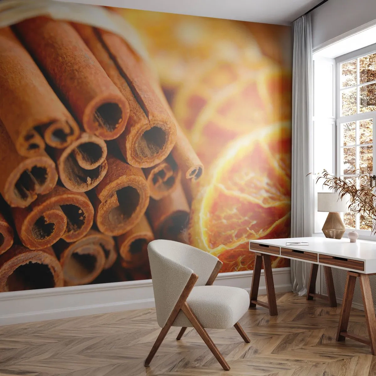 Fototapeta Premium Sand - Cítite ich arómu? - Oranžová, Škoricová palička, Korenie - 400x280 cm