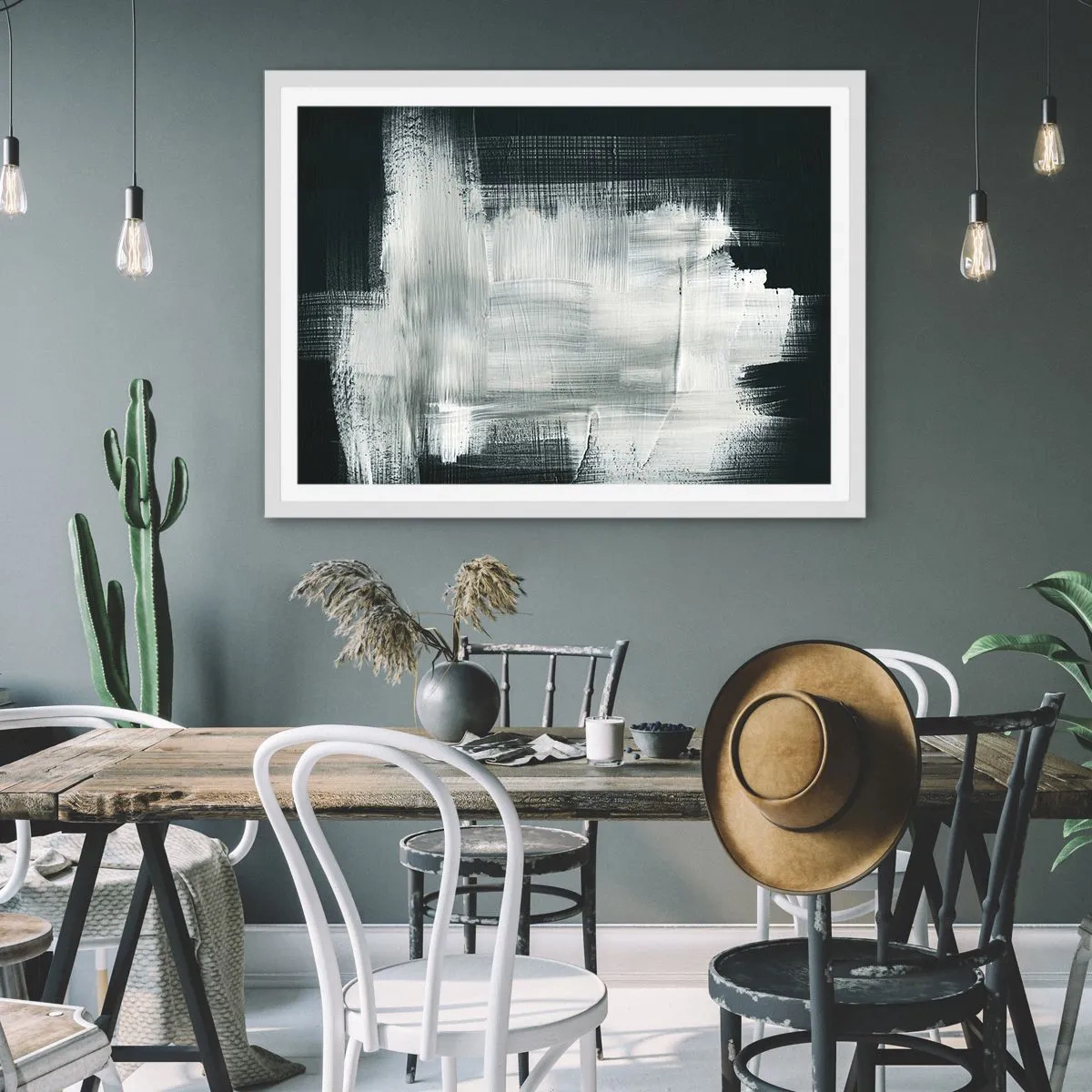 Plagát v bielom ráme - Utkané zvisle a vodorovne - 91x61 cm