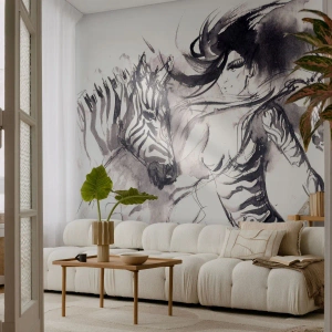 Fototapeta na mieru Premium Canvas - Tancujúca so zebrami - Abstrakcia, Žena, Rebrá